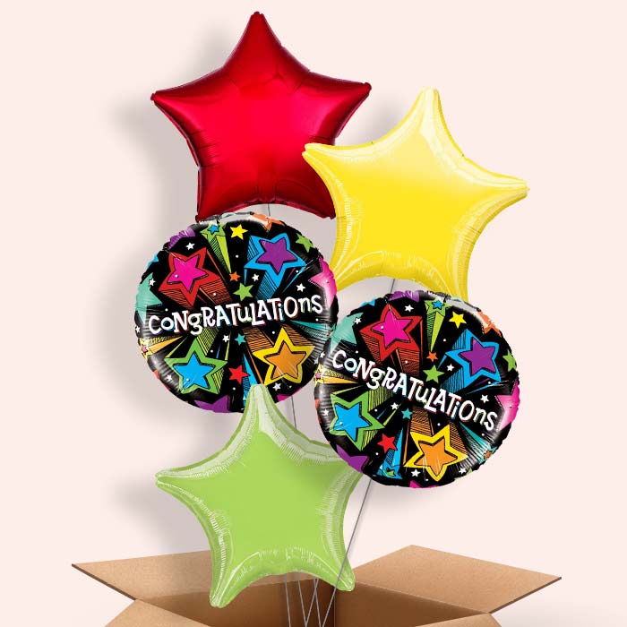 Congratulations Colourful Stars Balloon Delivery in a Box