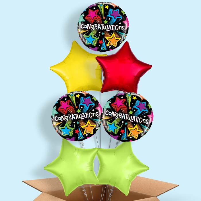 Congratulations Colourful Stars Balloon Delivery in a Box