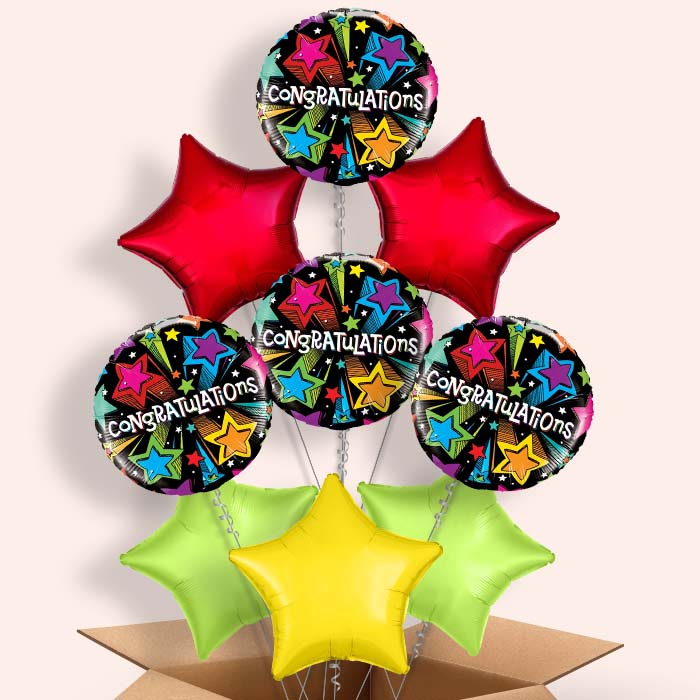 Congratulations Colourful Stars Balloon Delivery in a Box