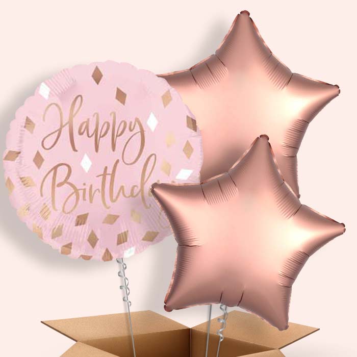 Balloon Bouquet Blush Birthday Delivered - 3 Balloon | Small Indoor Plants