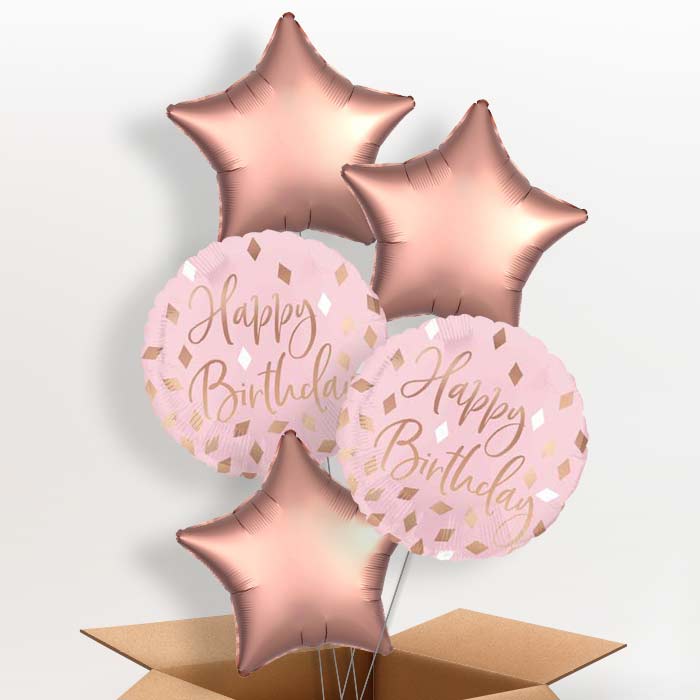 Balloon Bouquet Blush Birthday Delivered - 5 Balloon | Small Indoor Plants