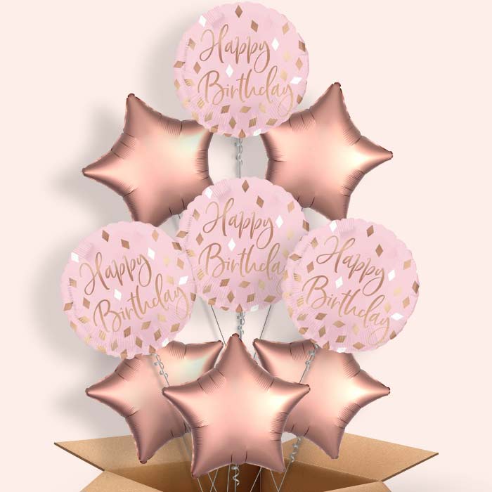 Balloon Bouquet Blush Birthday Delivered - 9 Balloon | Small Indoor Plants