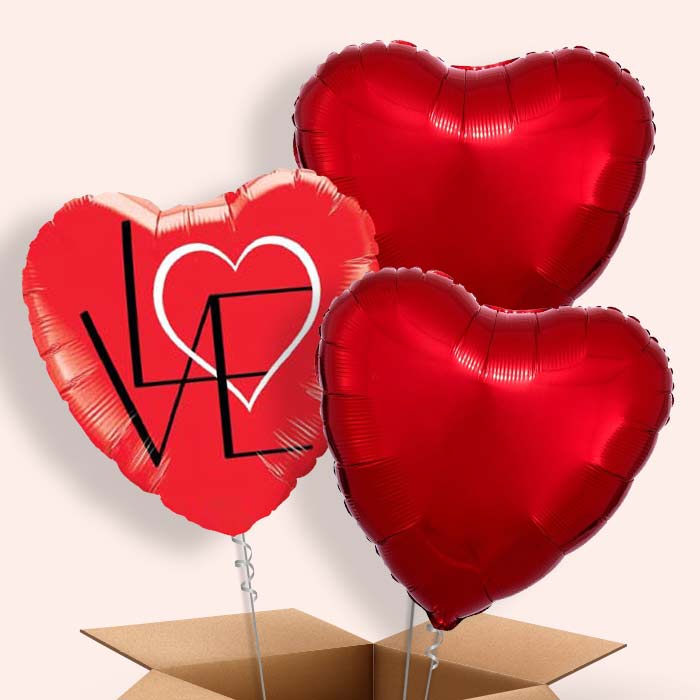 Red Heart Balloons in a Box (Abstract) - 3 Balloon | Small Indoor Plants