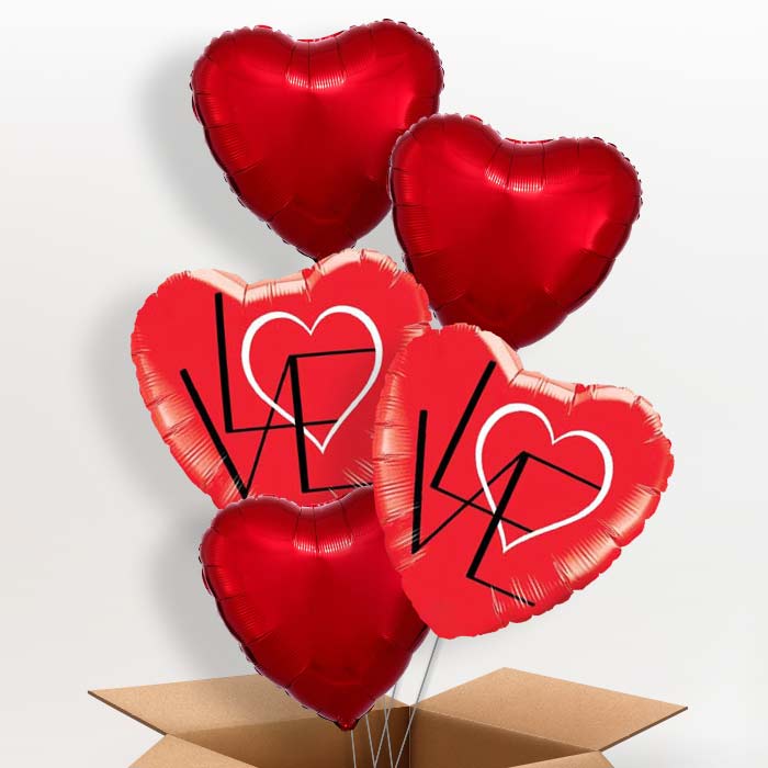 Red Heart Balloons in a Box (Abstract) - 5 Balloon | Small Indoor Plants
