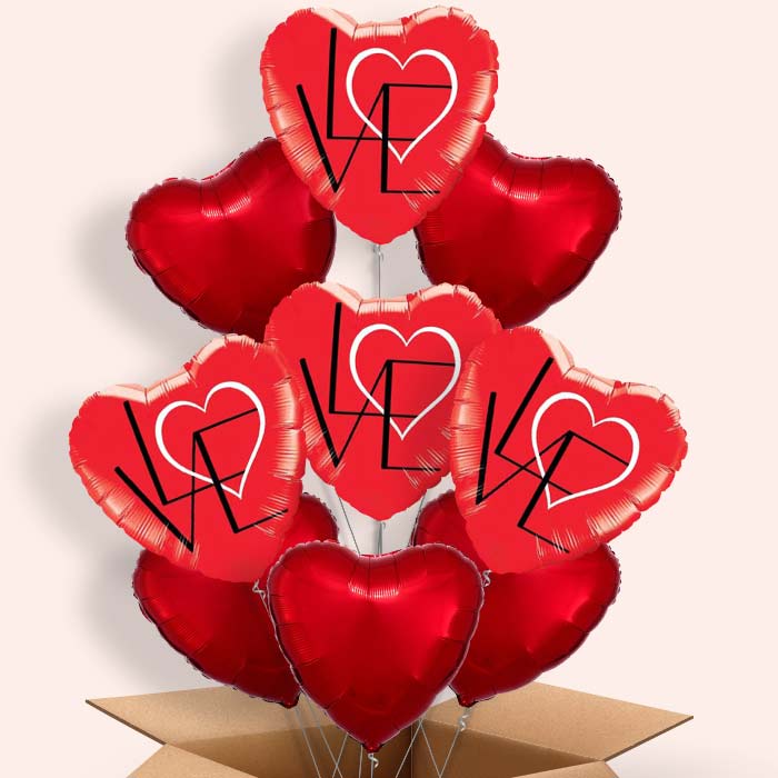 Red Heart Balloons in a Box (Abstract) - 9 Balloon | Small Indoor Plants