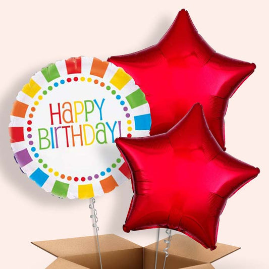 Rainbow Foil Happy Birthday Balloons Delivered - 3 Balloon | Small Indoor Plants