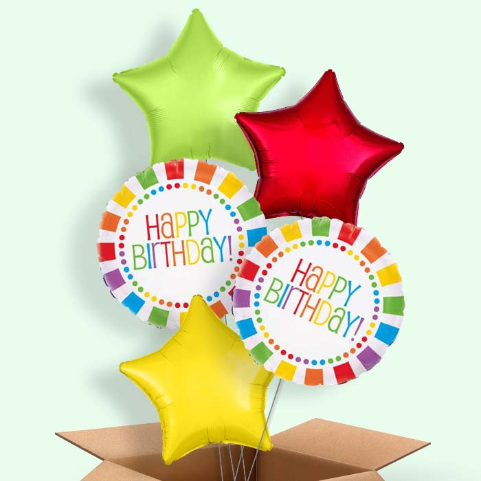 Rainbow Foil Happy Birthday Balloons Delivered - 5 Balloon | Small Indoor Plants