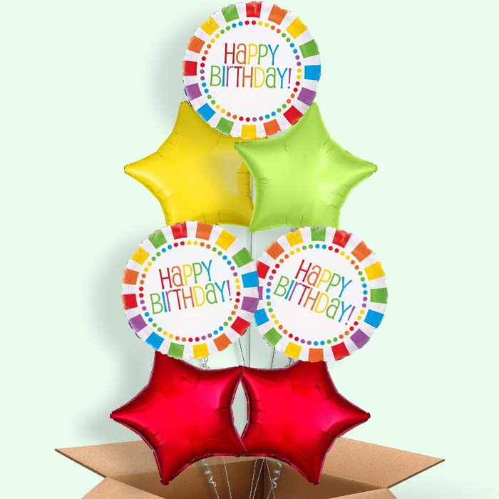 Rainbow Foil Happy Birthday Balloons Delivered - 7 Balloon | Small Indoor Plants