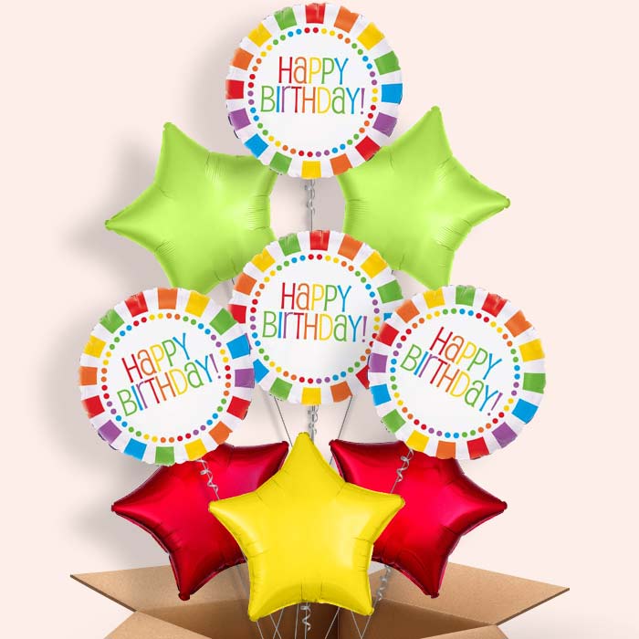 Rainbow Foil Happy Birthday Balloons Delivered - 9 Balloon | Small Indoor Plants