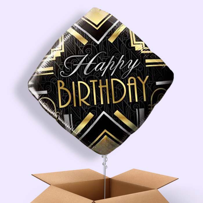 Happy Birthday Art Deco Balloons in a Box - 1 Balloon | Small Indoor Plants