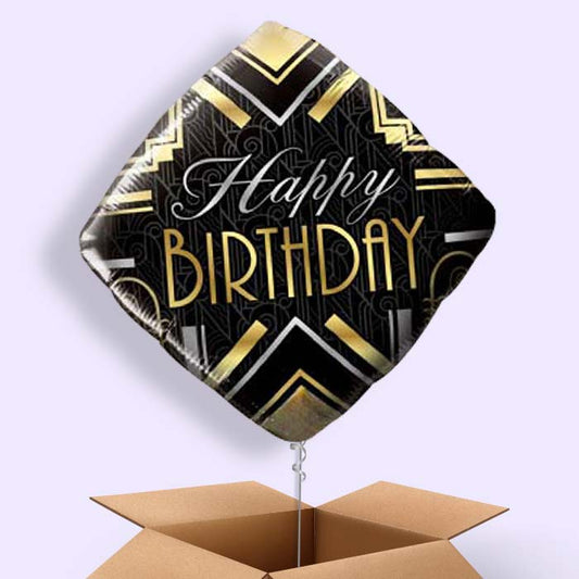 Happy Birthday Art Deco Balloons in a Box - 1 Balloon | Small Indoor Plants