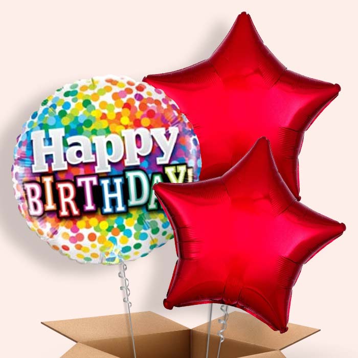 Colourful Confetti Happy Birthday Balloons in a Box
