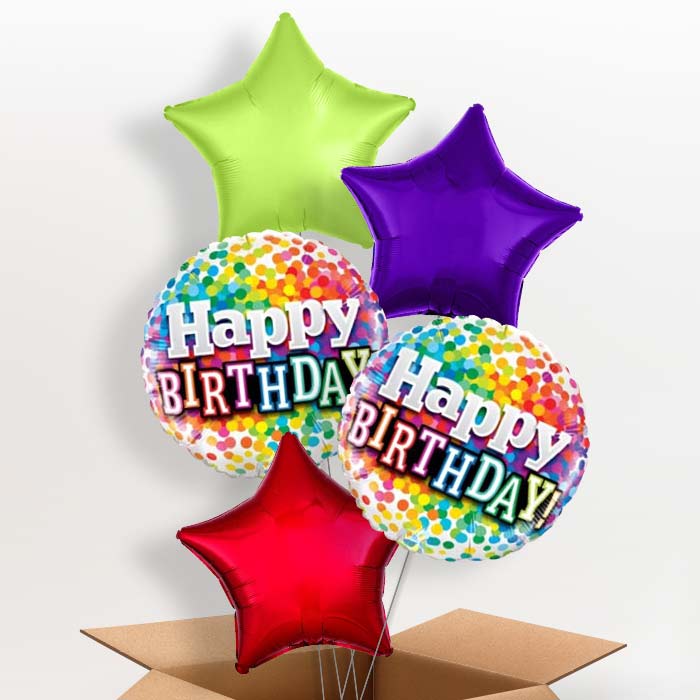 Colourful Confetti Happy Birthday Balloons in a Box