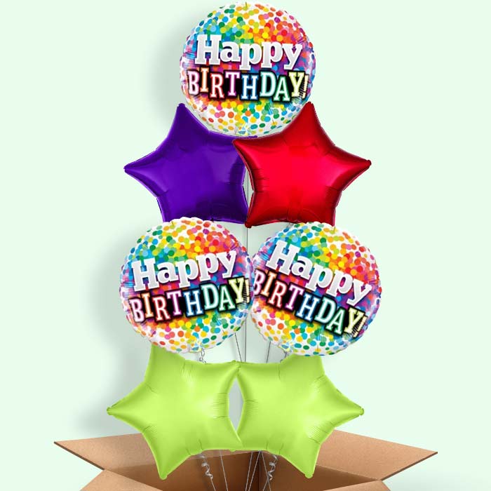 Colourful Confetti Happy Birthday Balloons in a Box
