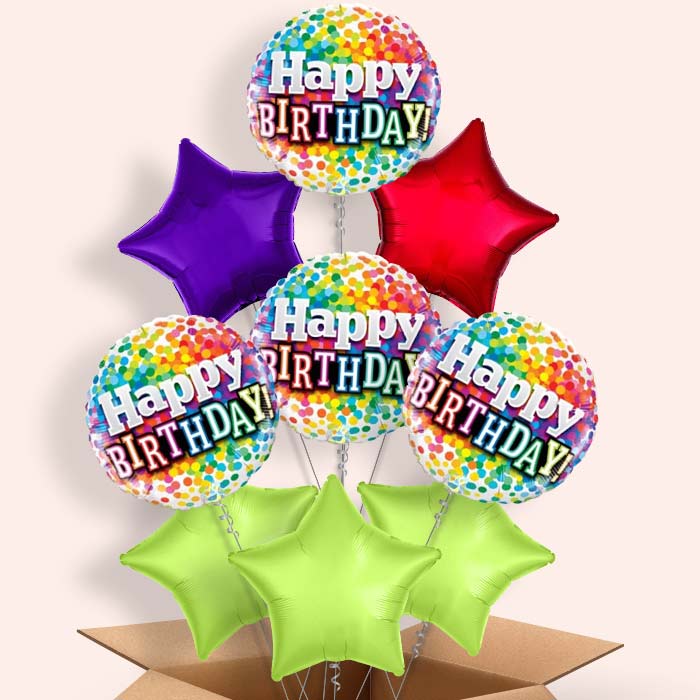 Colourful Confetti Happy Birthday Balloons in a Box