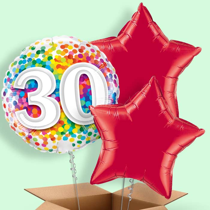 Multicoloured 30th Birthday Balloon in a Box - 3 Balloon | Small Indoor Plants