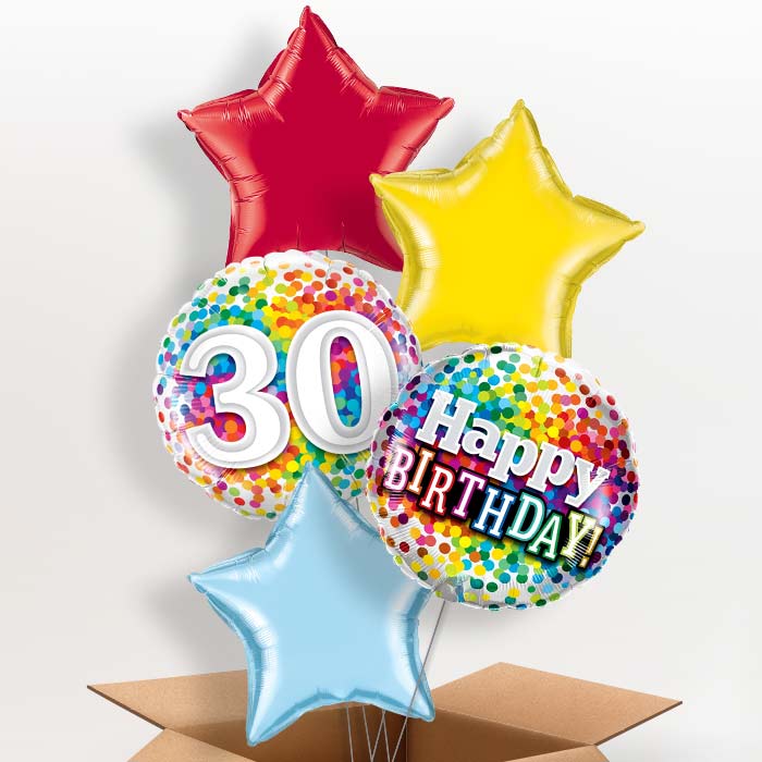 Multicoloured 30th Birthday Balloon in a Box - 5 Balloon | Small Indoor Plants