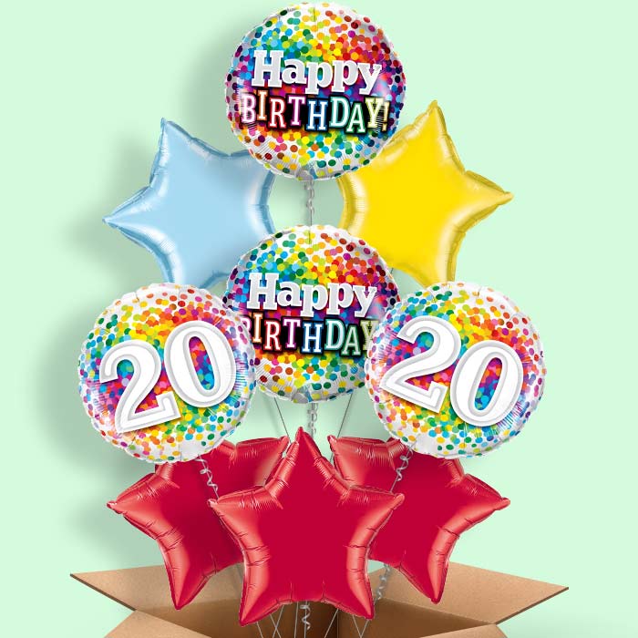 Multicoloured 20th Birthday Balloon in a Box - 9 Balloon | Small Indoor Plants