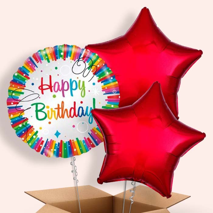 Rainbow Ribbons Happy Birthday Balloon in a Box - 3 Balloon | Small Indoor Plants