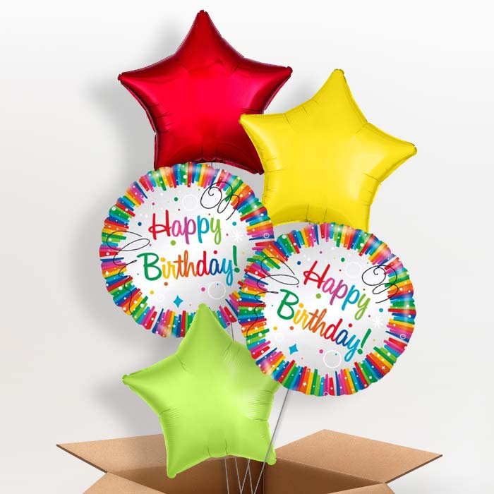 Rainbow Ribbons Happy Birthday Balloon in a Box - 5 Balloon | Small Indoor Plants