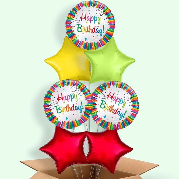 Rainbow Ribbons Happy Birthday Balloon in a Box - 7 Balloon | Small Indoor Plants