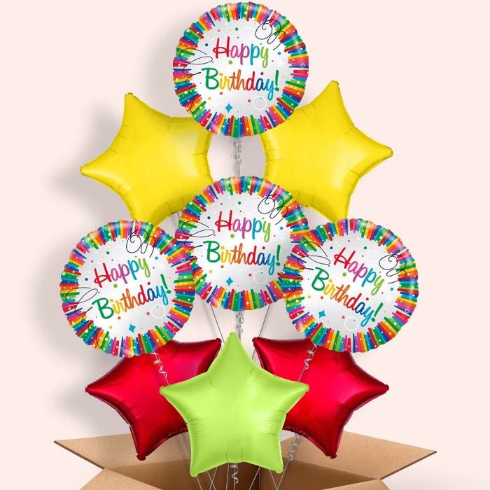 Rainbow Ribbons Happy Birthday Balloon in a Box - 9 Balloon | Small Indoor Plants