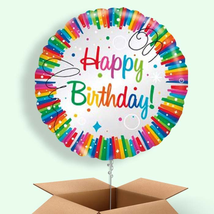 Rainbow Ribbons Happy Birthday Balloon in a Box - 1 Balloon | Small Indoor Plants