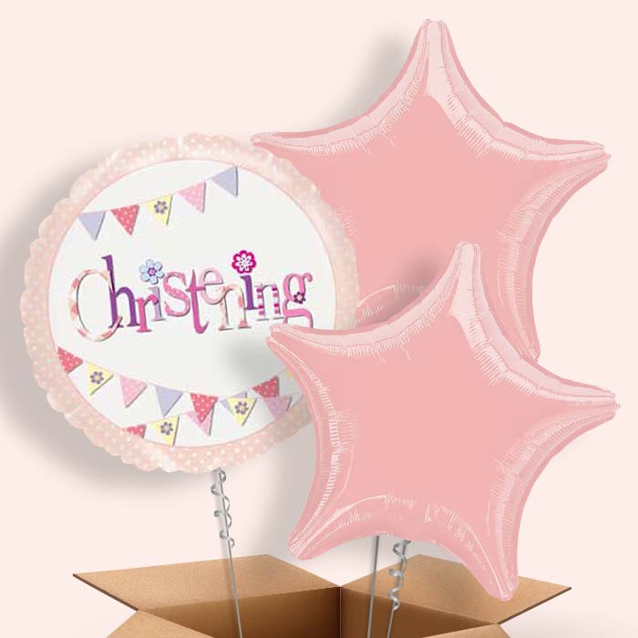 Christening Balloons in a Box (Pink Bunting)