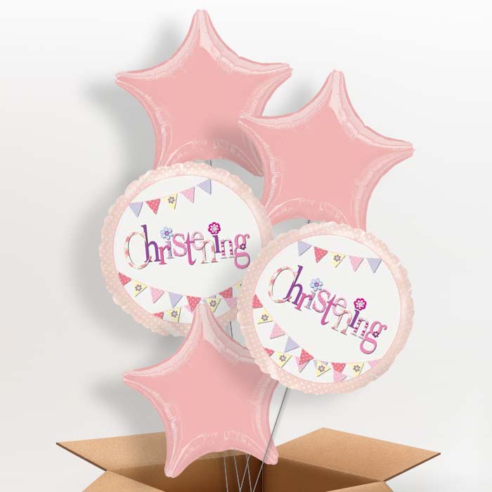 Christening Balloons in a Box (Pink Bunting)