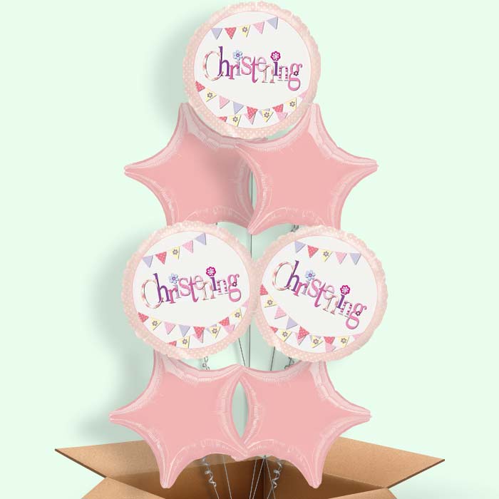 Christening Balloons in a Box (Pink Bunting)