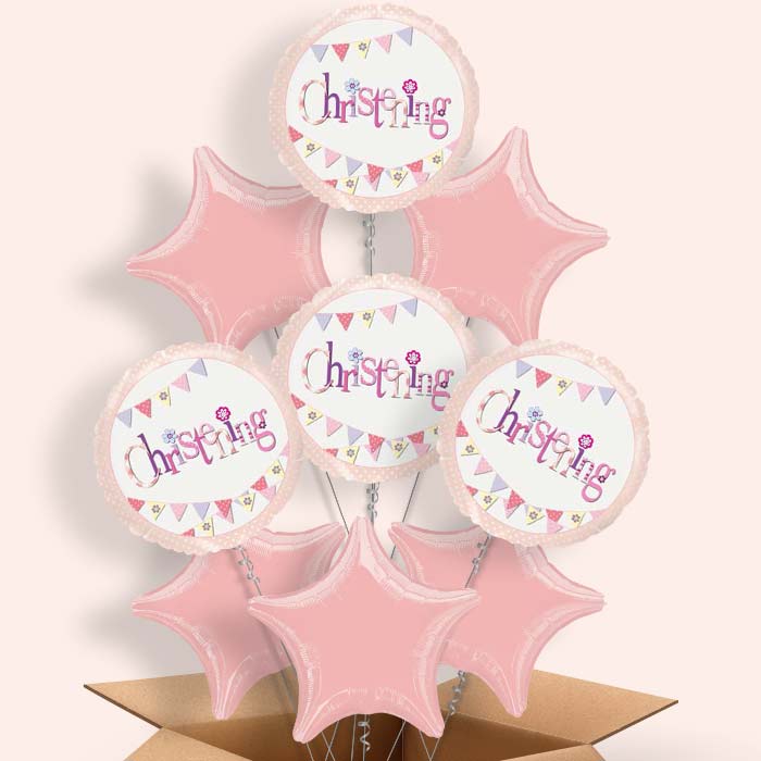 Christening Balloons in a Box (Pink Bunting)