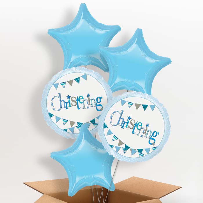 Christening Balloons in a Box (Blue Bunting)