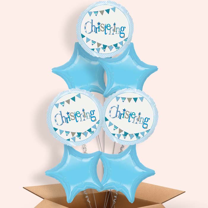 Christening Balloons in a Box (Blue Bunting)