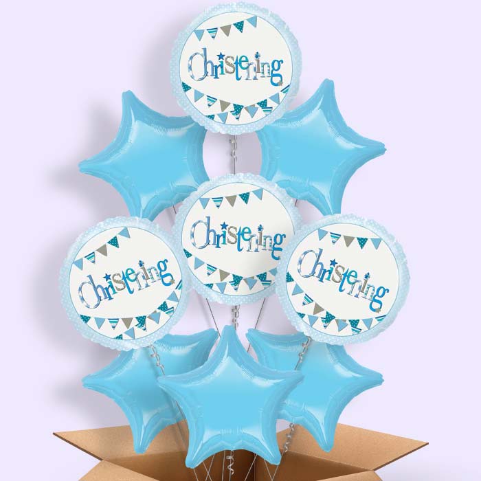 Christening Balloons in a Box (Blue Bunting)