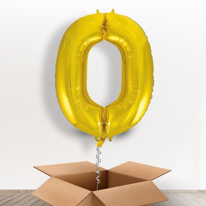 Big Gold Number 0 Balloon Number in a Box - Giant Number | Small Indoor Plants