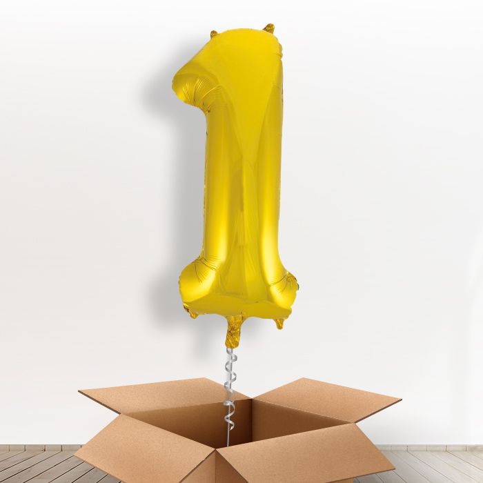 Big Gold Number 1 Balloon Inflated Number in a Box - Giant Number | Small Indoor Plants