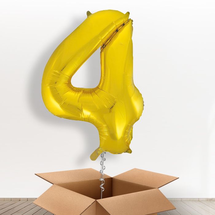 Big Gold Number 4 Balloon Inflated Number in a Box - Giant Number | Small Indoor Plants