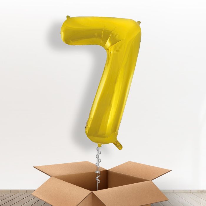 Gold Giant Number 7 Balloon in a Box Gift - Giant Number | Small Indoor Plants