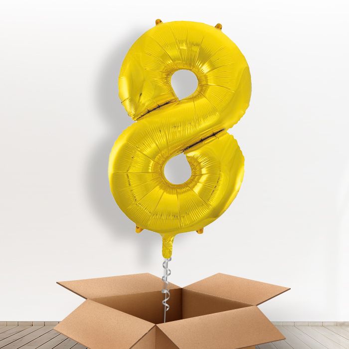 Gold Giant Number 8 Balloon in a Box Gift - Giant Number | Small Indoor Plants