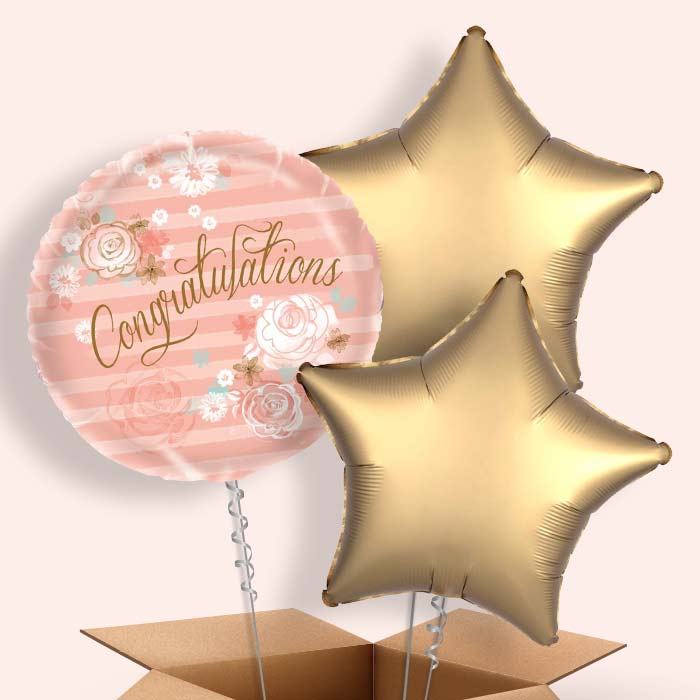 Floral Congratulations 3 Balloon Bouquet Delivery in a Box