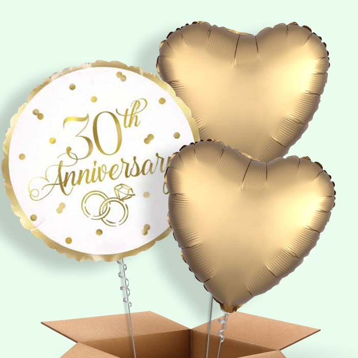 Gold 30th Anniversary Balloon in a Box - 3 Balloon | Small Indoor Plants