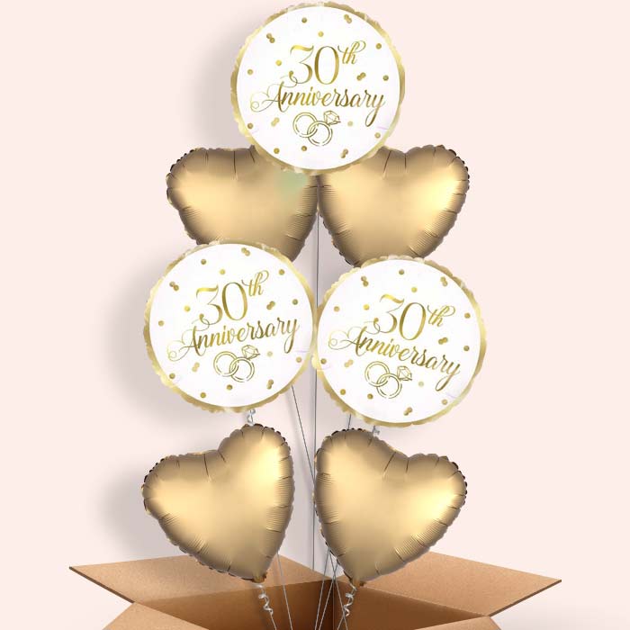 Gold 30th Anniversary Balloon in a Box - 7 Balloon | Small Indoor Plants