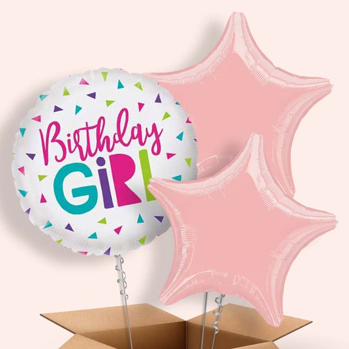 Birthday Girl Confetti Balloon in a Box - 3 Balloon | Small Indoor Plants