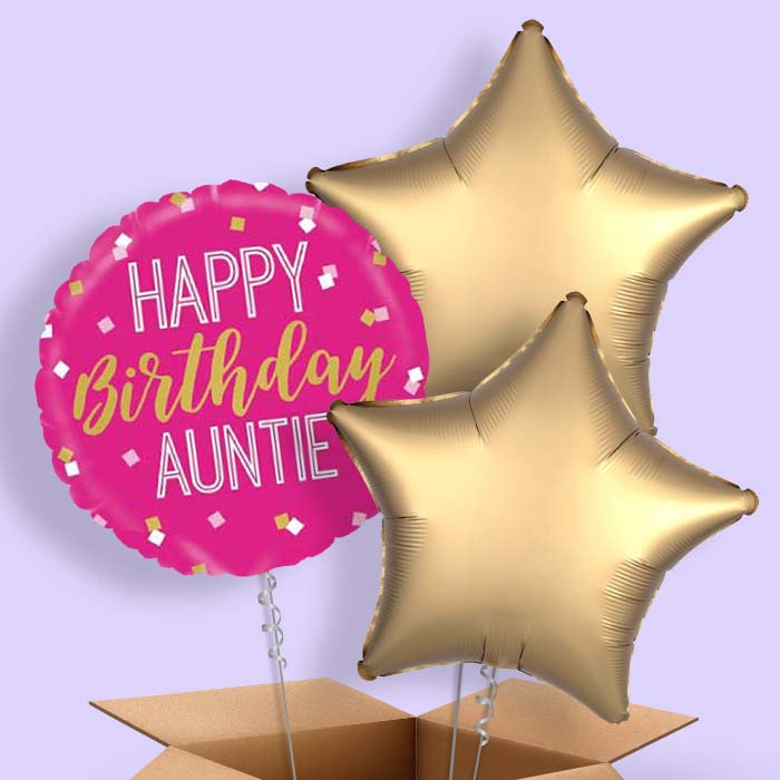 Happy Birthday Auntie | Aunt Pink Balloon in a Box - 3 Balloon | Small Indoor Plants