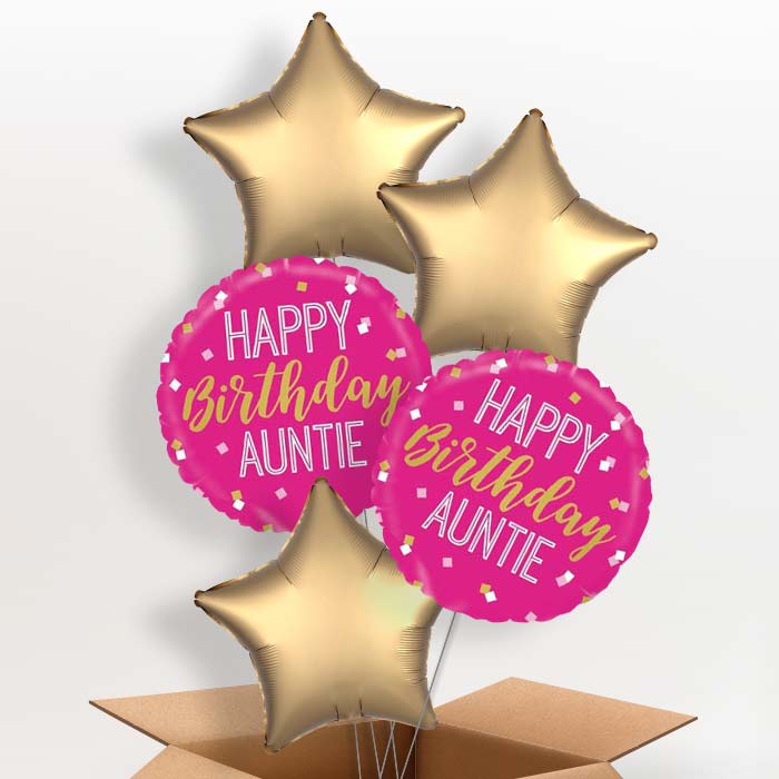 Happy Birthday Auntie | Aunt Pink Balloon in a Box - 5 Balloon | Small Indoor Plants