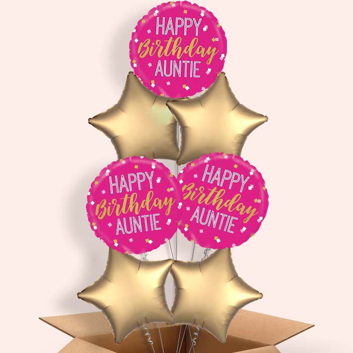 Happy Birthday Auntie | Aunt Pink Balloon in a Box - 7 Balloon | Small Indoor Plants