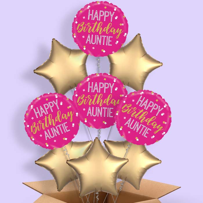 Happy Birthday Auntie | Aunt Pink Balloon in a Box - 9 Balloon | Small Indoor Plants