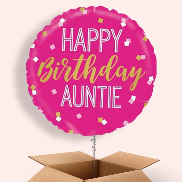 Happy Birthday Auntie | Aunt Pink Balloon in a Box - 1 Balloon | Small Indoor Plants