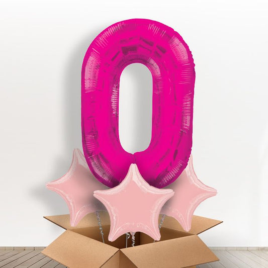 Big Pink Number 0 Balloon Number in a Box - Giant Number and 3 Balloons | Small Indoor Plants