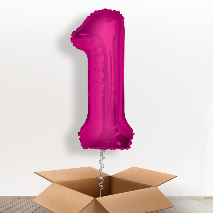 Pink Number 1 Balloon Inflated in a Box - Giant Number | Small Indoor Plants